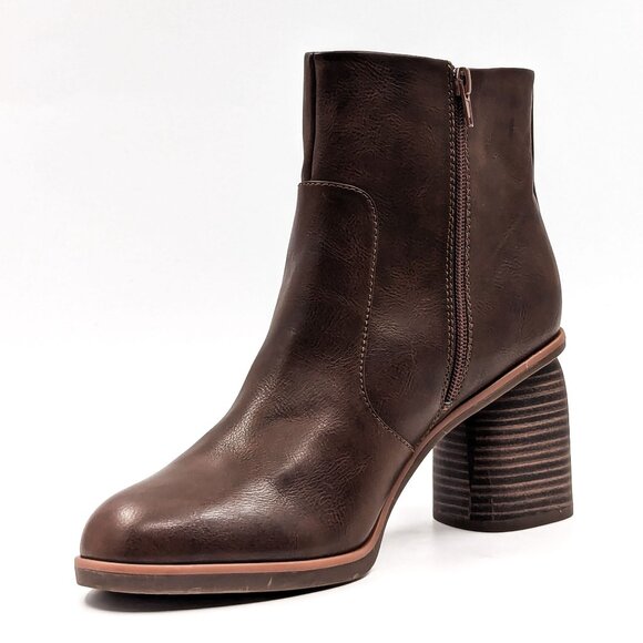 Korks Women Destiny Block Retro Zip Brown Vegan Leather Boots size 11 - Picture 5 of 11